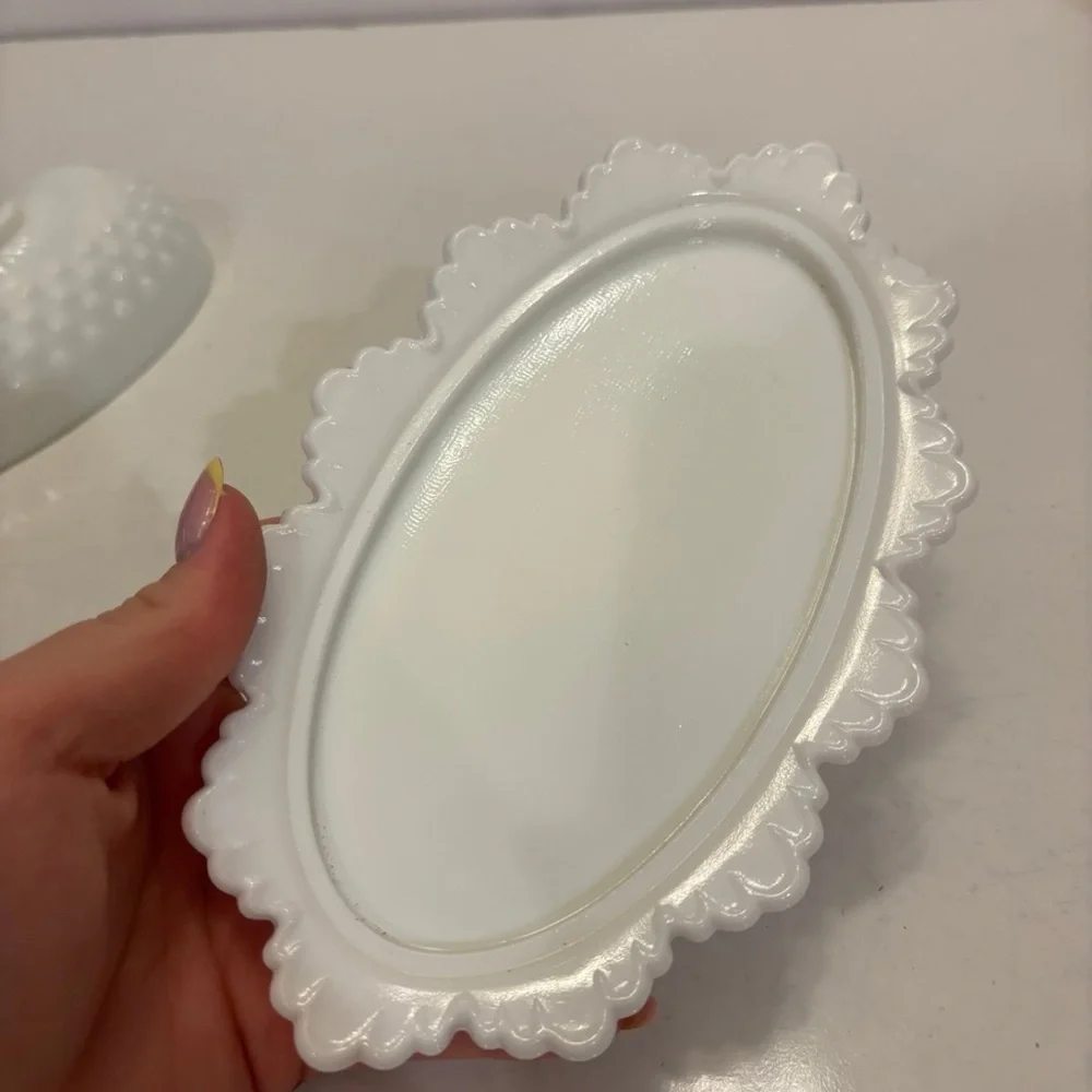 Vintage Fenton White Milk Glass Hobnail Oval Covered Butter Dish